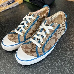 Coach Barrett Sneakers Blue/Brown Logo Women 8 Excellent Condition